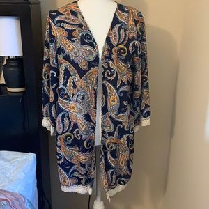 Navy & Orange Kimono with Lace